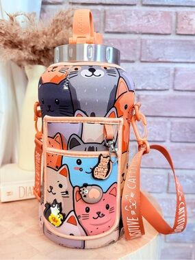 Positive catitude new without tag juggy water bottle with charms storage jug